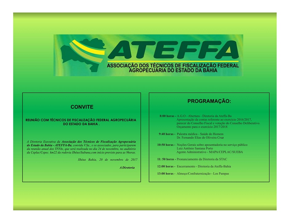 Convite Assembleia Geral Ordinária da ATEFFA-BA